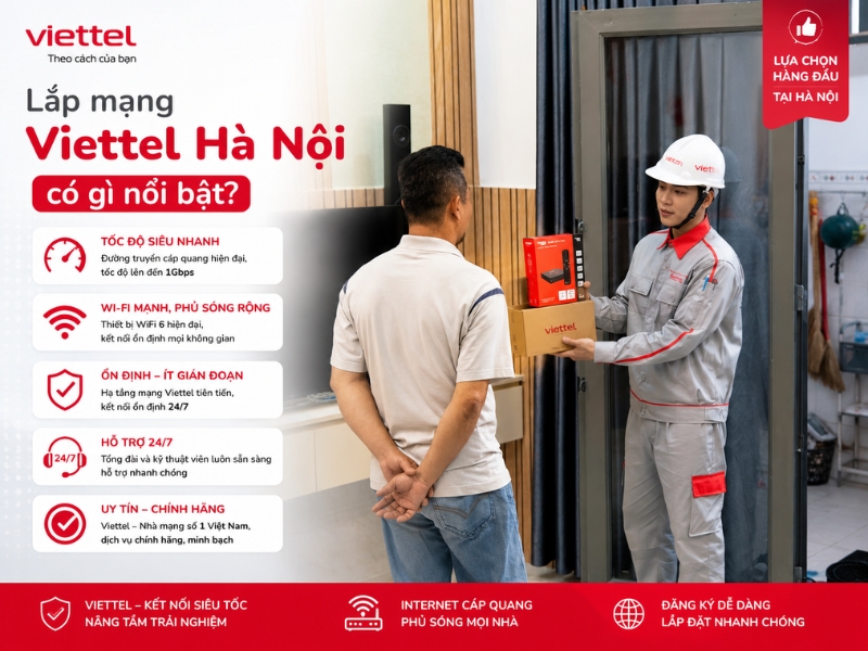 Lắp mạng Viettel Hà Nội với Internet cáp quang tốc độ cao, ổn định và lắp đặt nhanh